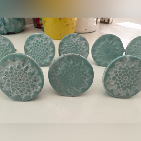 8 Turquoise ceramic Knobs from Anthropologie. Each is hand made & hand painted. - Picture 2 of 9